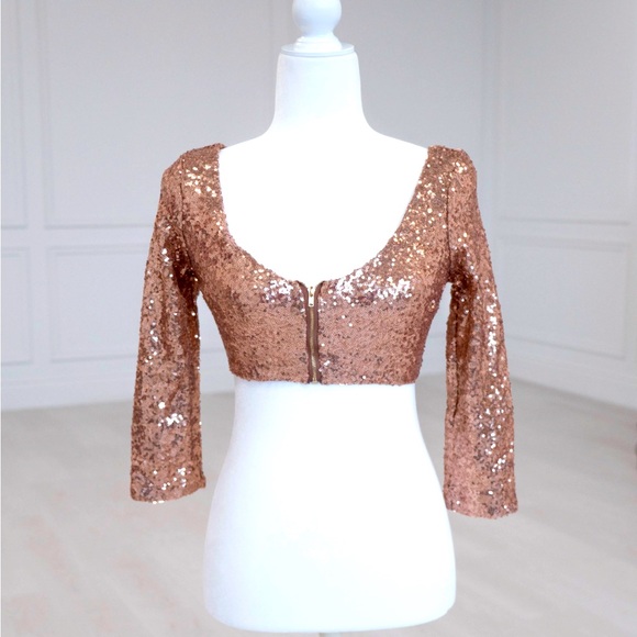 Tia bhuva sequin saree blouse XS antique rose gold - Picture 2 of 4